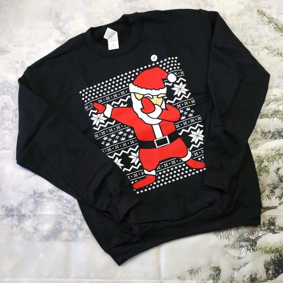 NWT Dabbin' Santa Black Sweatshirt size Medium Ugly Christmas Sweater Holiday - Picture 1 of 5